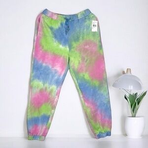 NWT BLANK NYC Tease Me Tie Dye Joggers Small Pink Lime Green Blue Rainbow